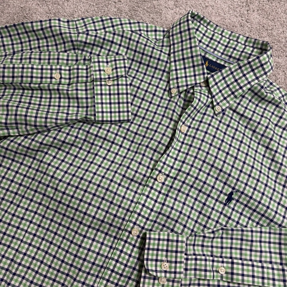 Ralph Lauren Shirt Mens Sz L Blue Green Plaid Check Long Sleeve Button Down